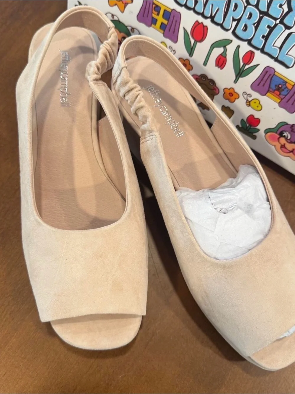Jeffrey Campbell Beige Suede Peep-Toe Slingback Platform Heels